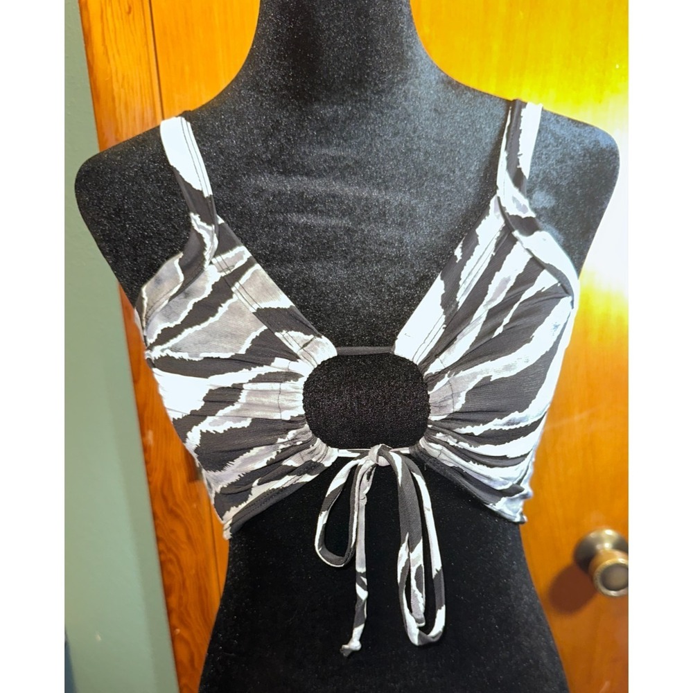 Blue Jasmine Zebra Print Tie Front Ring Detail Y2K Festival Crop Top Small